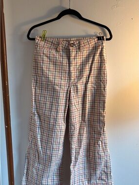 Madewell Emmett Wideleg Pants in white and rainbow windowpane